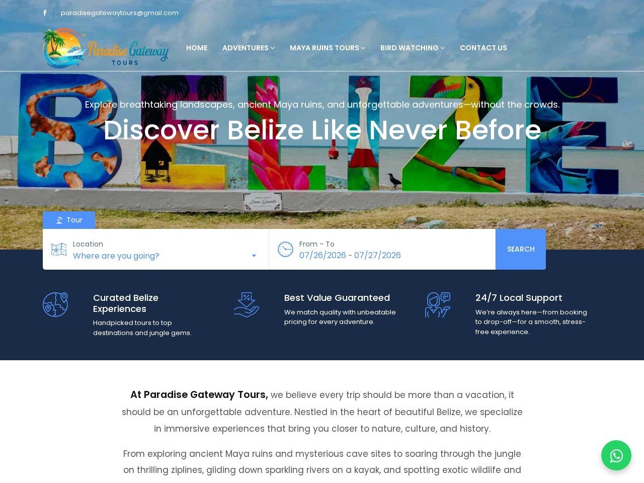 Paradise Gateway Tours homepage preview